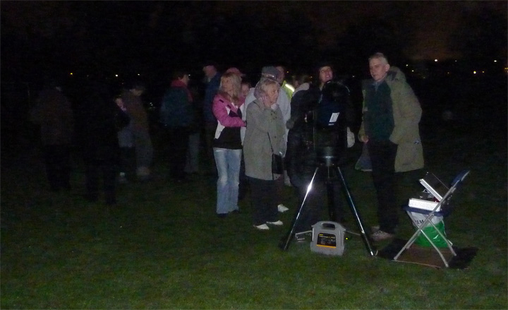 DDAS member Mike Lancaster shows the assembled crowds the delights of Jupiter and its moons through the Society's LX90 telescope at Alvaston Park's Stargazing Live event on the 18th January.